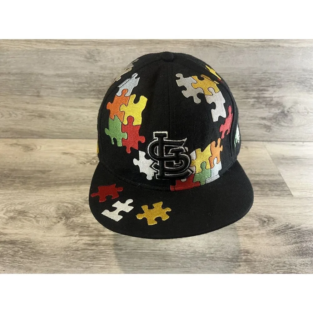 New Era 59Fifty St‎ Louis Cardinals Jigsaw Puzzle Piece Hat MLB Mens 7 3/4 Black